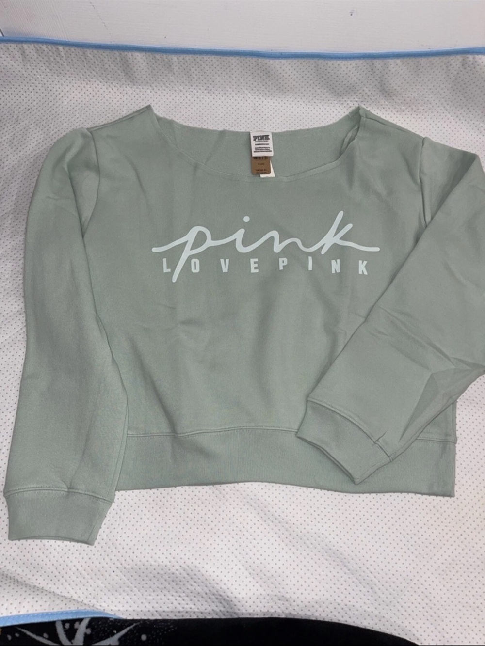 PINK Sage Green Graphic Crewneck Sweatshirt